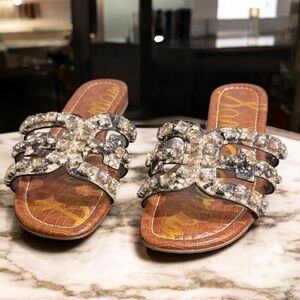 Sam Edelman snakeskin jeweled embellished Tan Sandals size 8.5